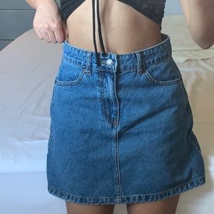 high rise denim mini skirt